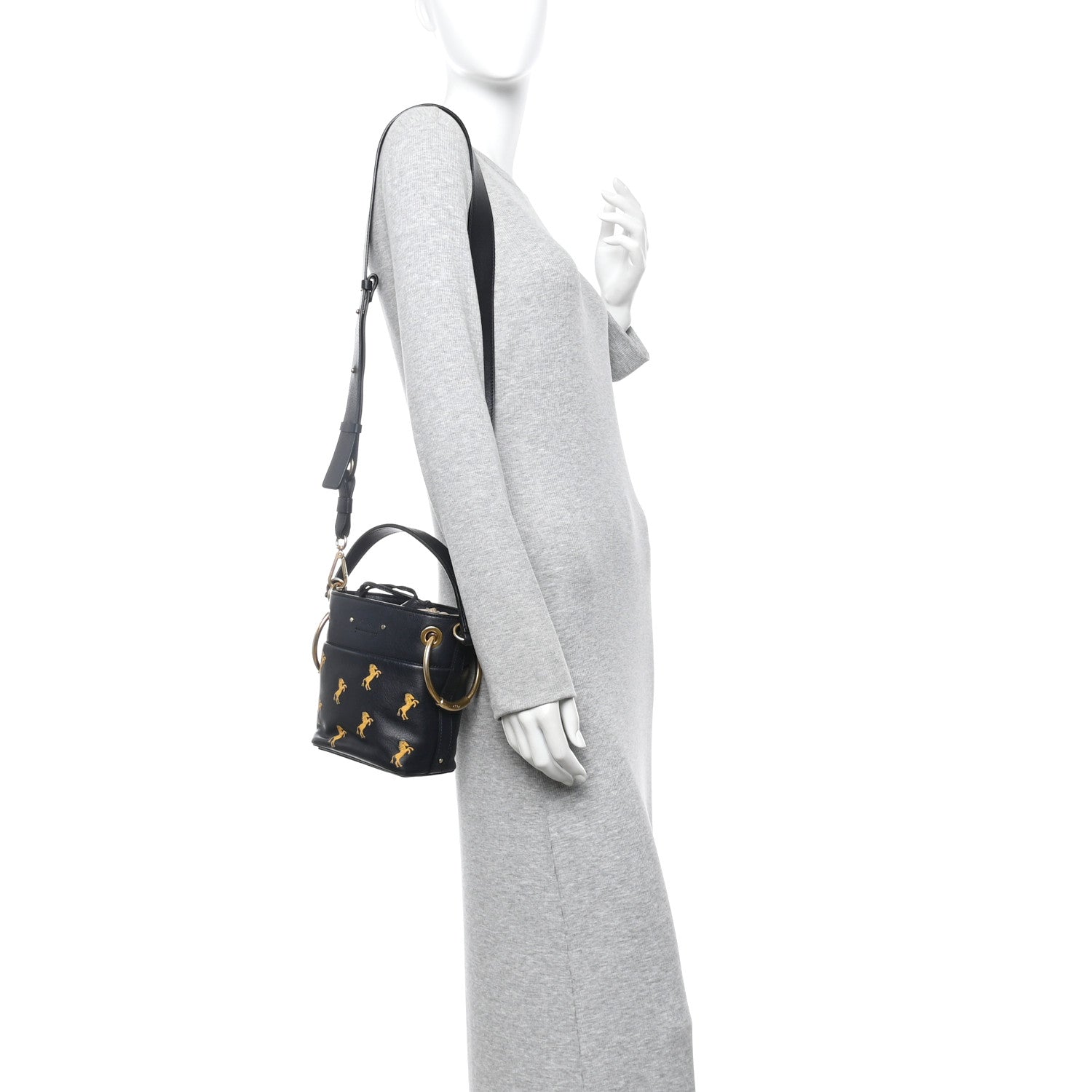 Chloe Smooth Calfskin Little Horses Embroidered Mini Roy Bucket Bag Full Blue 2 of 10