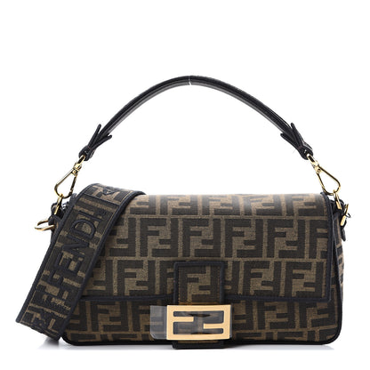 Fendi Fabric Jacquard FF 1974 Medium Baguette Tobacco Moro Black 1 of 9
