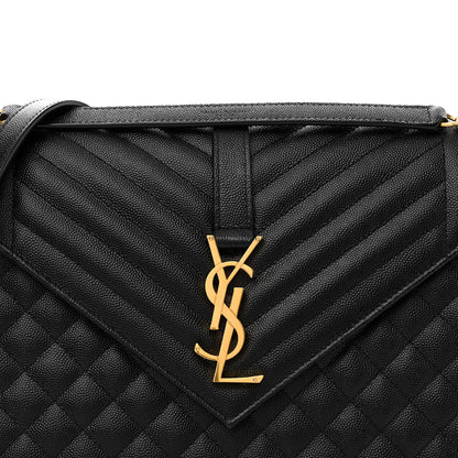 Saint Laurent Grain De Poudre Textured Mixed Matelasse Large Triquilt Monogram Satchel Black 8 of 15