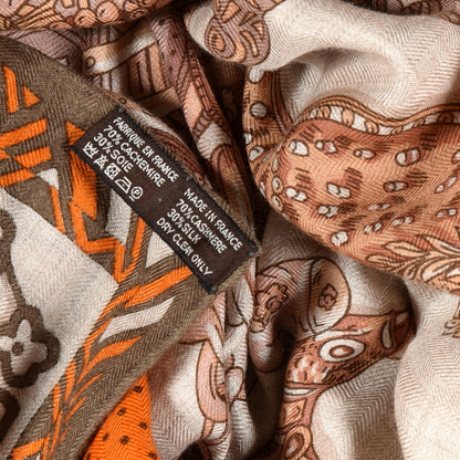 Hermes Cashmere Silk Zénobie Reine De Palmyre 140 Natural Terracotta Vert 4 of 4