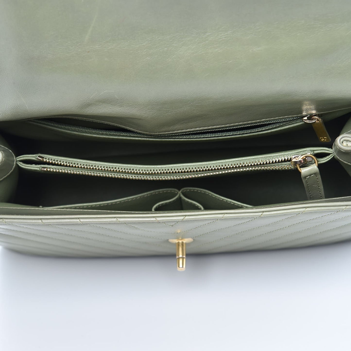 Calfskin Lizard Chevron Quilted Medium Coco Handle Flap Green