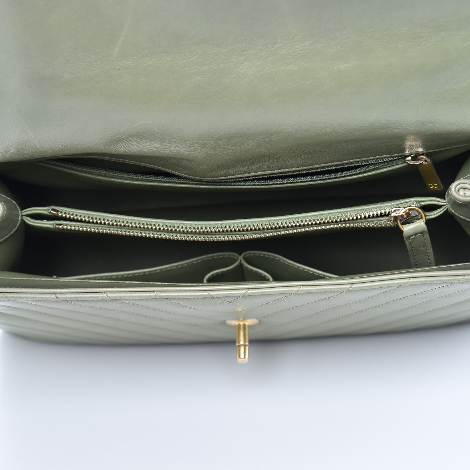 Chanel Calfskin Lizard Chevron Quilted Medium Coco Handle Flap Green 5 of 9