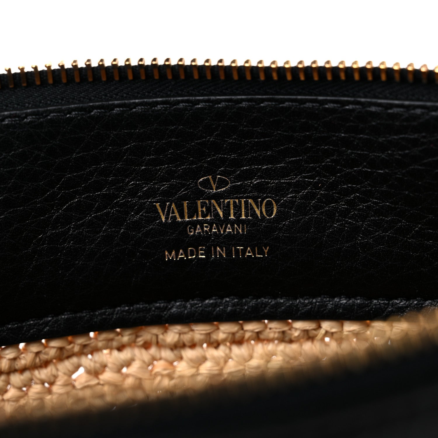 Valentino Garavani Raffia Calfskin Small Rockstud Zip Pouch Naturale Black 6 of 9