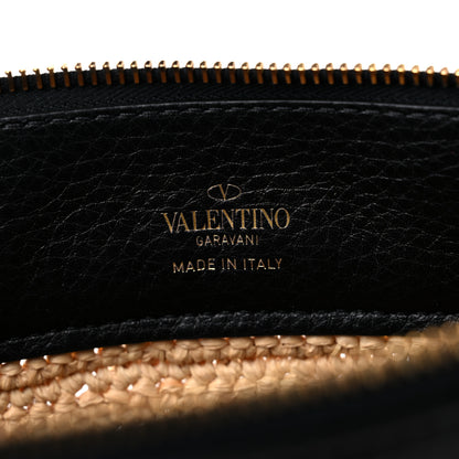 Valentino Garavani Raffia Calfskin Small Rockstud Zip Pouch Naturale Black 6 of 9