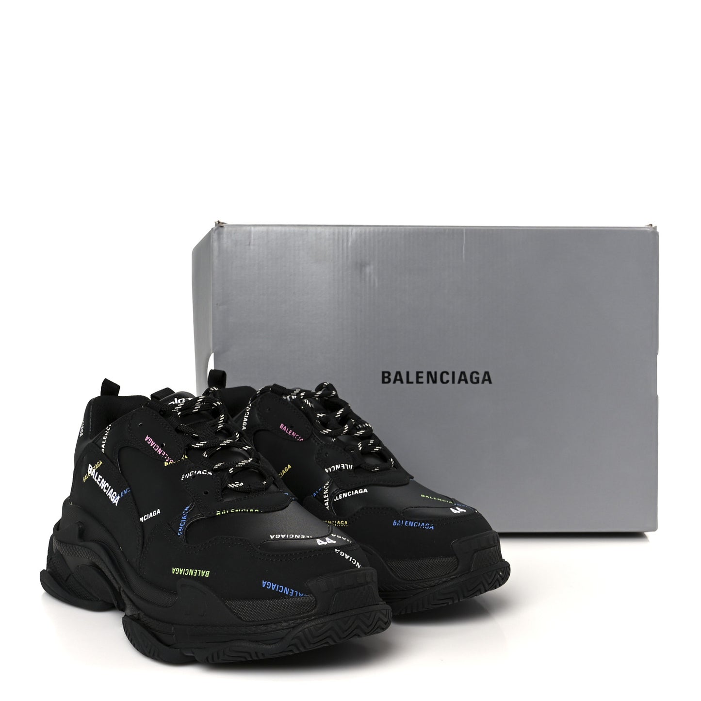 Technical Fabric Allover Logo Mens Triple S Sneakers 44 Black Multicolor