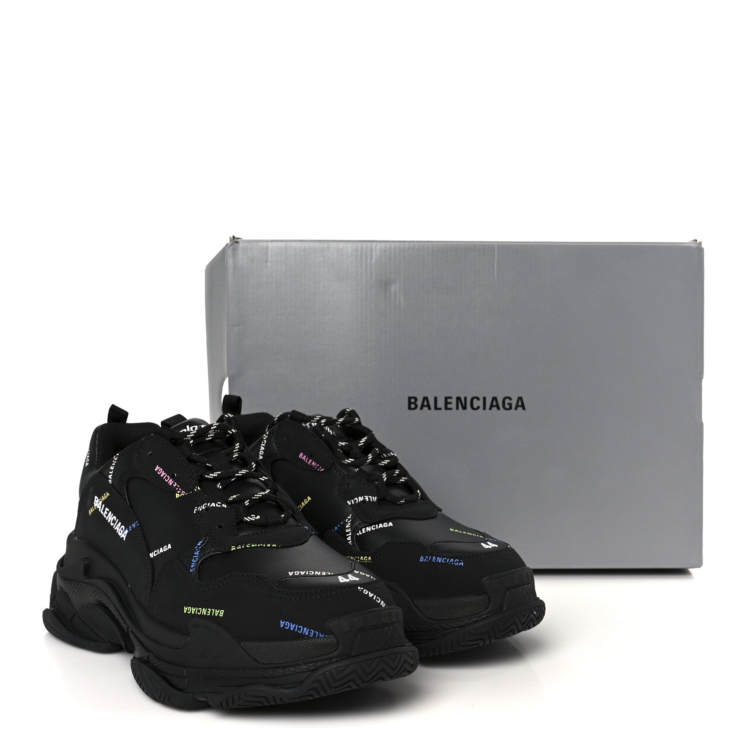 Balenciaga Technical Fabric Allover Logo Mens Triple S Sneakers 44 Black Multicolor 10 of 10