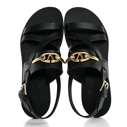 Valentino Garavani Calfskin VLogo Gate Sandals 37 Black 2 of 10