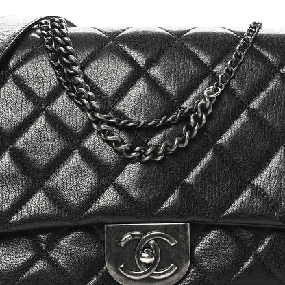 Chanel Shiny Goatskin Quilted Large Double Carry Waist Chain Flap Black 8 of 10