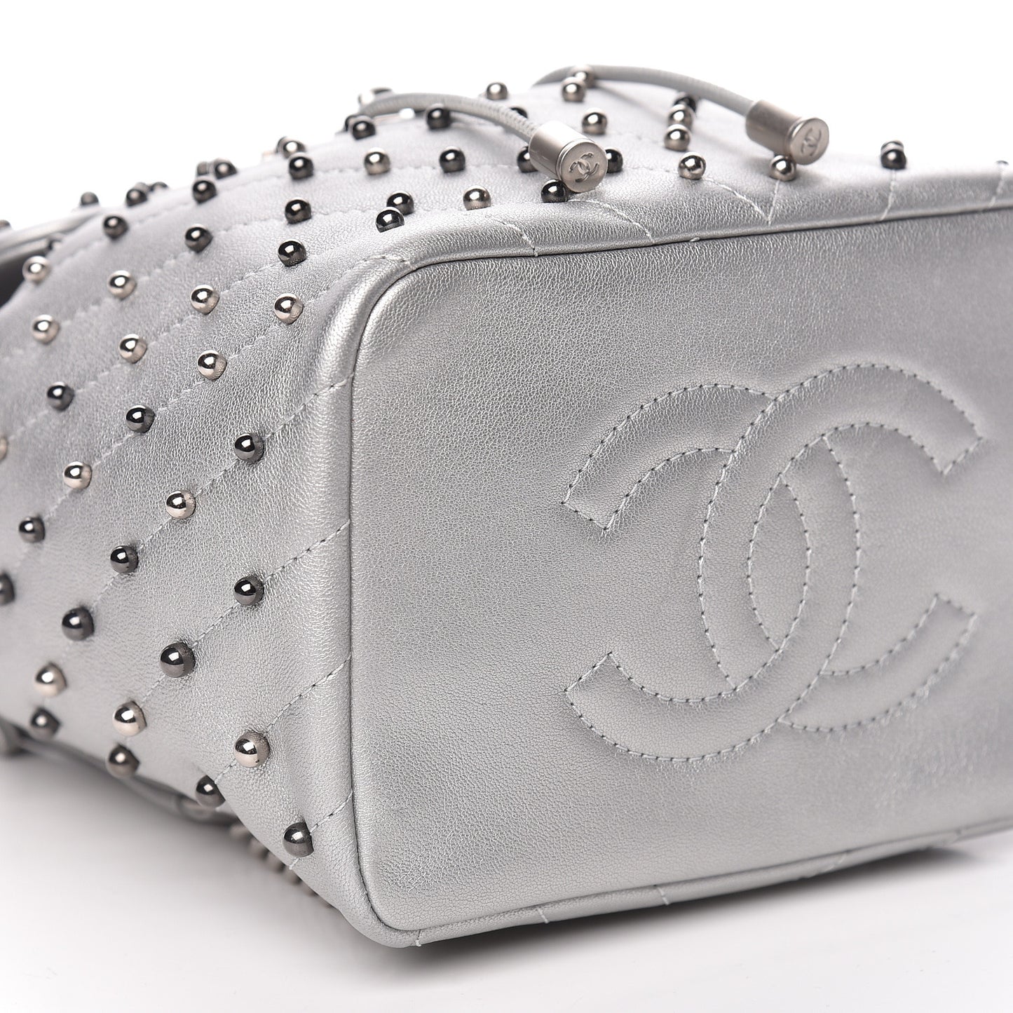 Metallic Lambskin Chevron Quilted Studded Stud Wars Backpack Silver