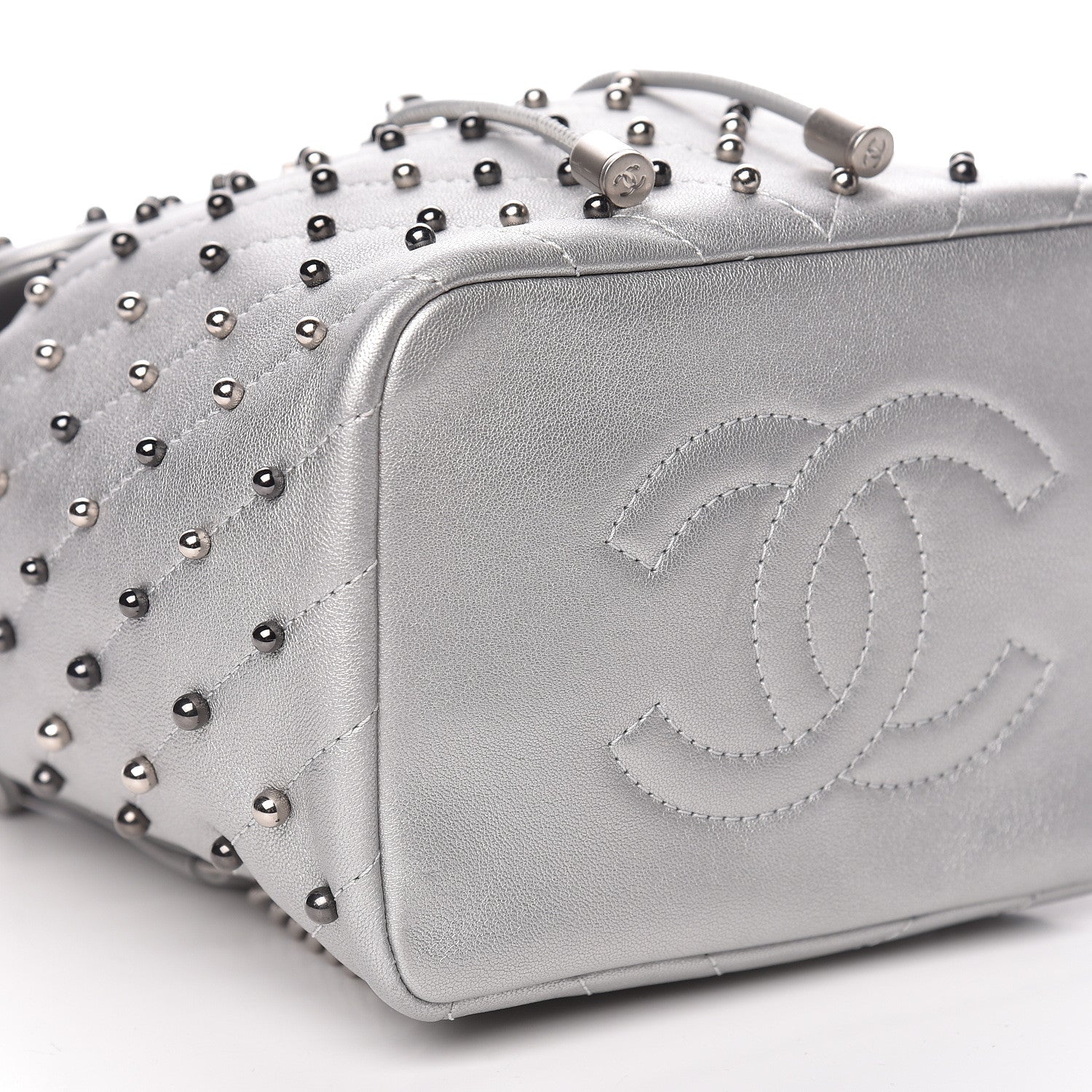 Chanel Metallic Lambskin Chevron Quilted Studded Stud Wars Backpack Silver 9 of 10