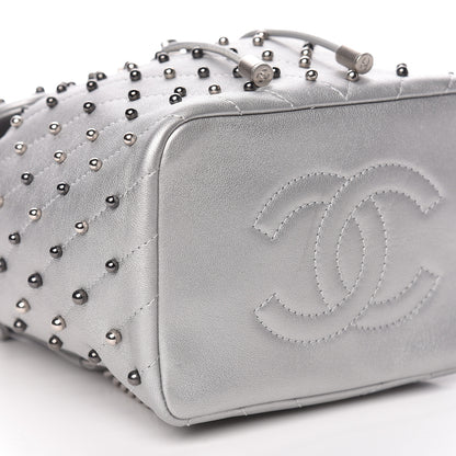 Chanel Metallic Lambskin Chevron Quilted Studded Stud Wars Backpack Silver 9 of 10