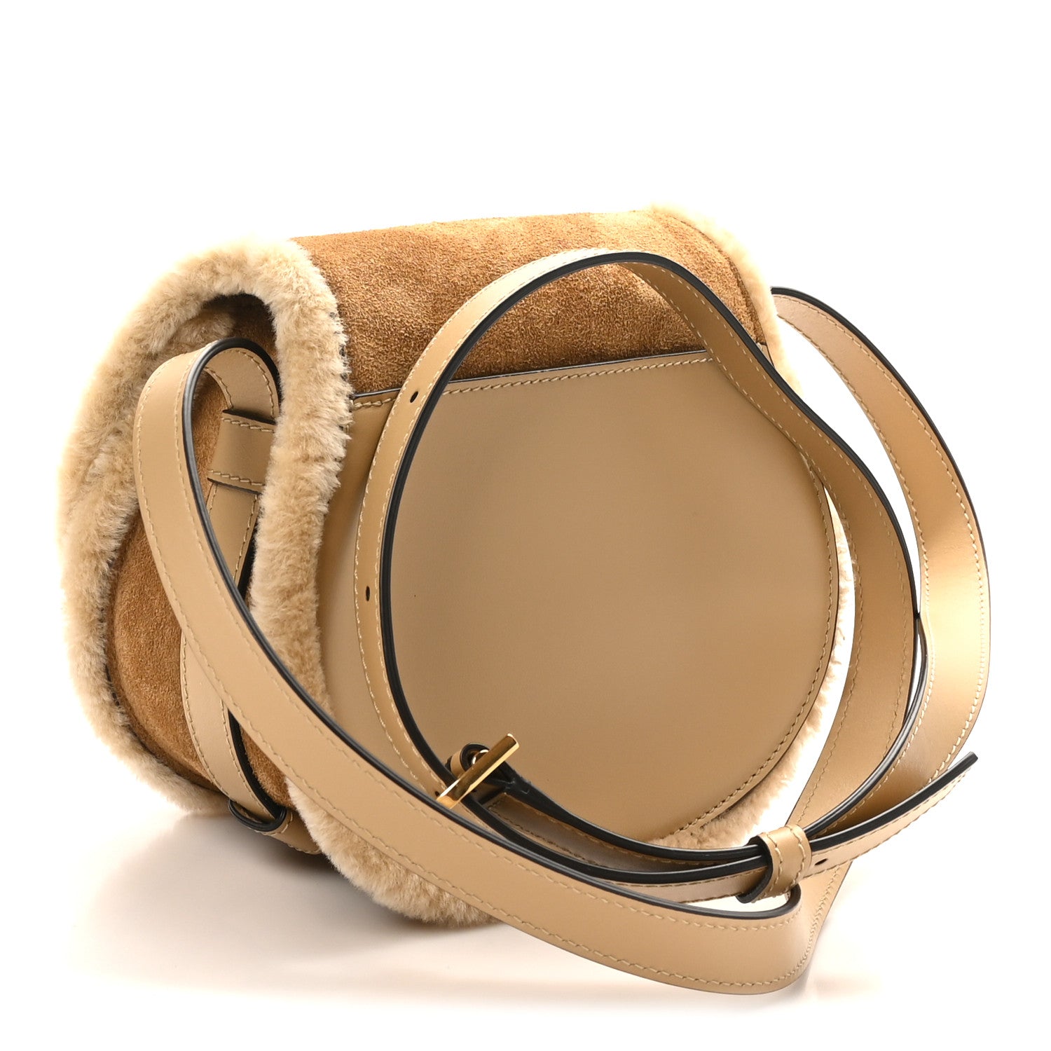 Chloe Suede Calfskin Shearling Small Marcie Saddle Bag Summery Beige 3 of 9