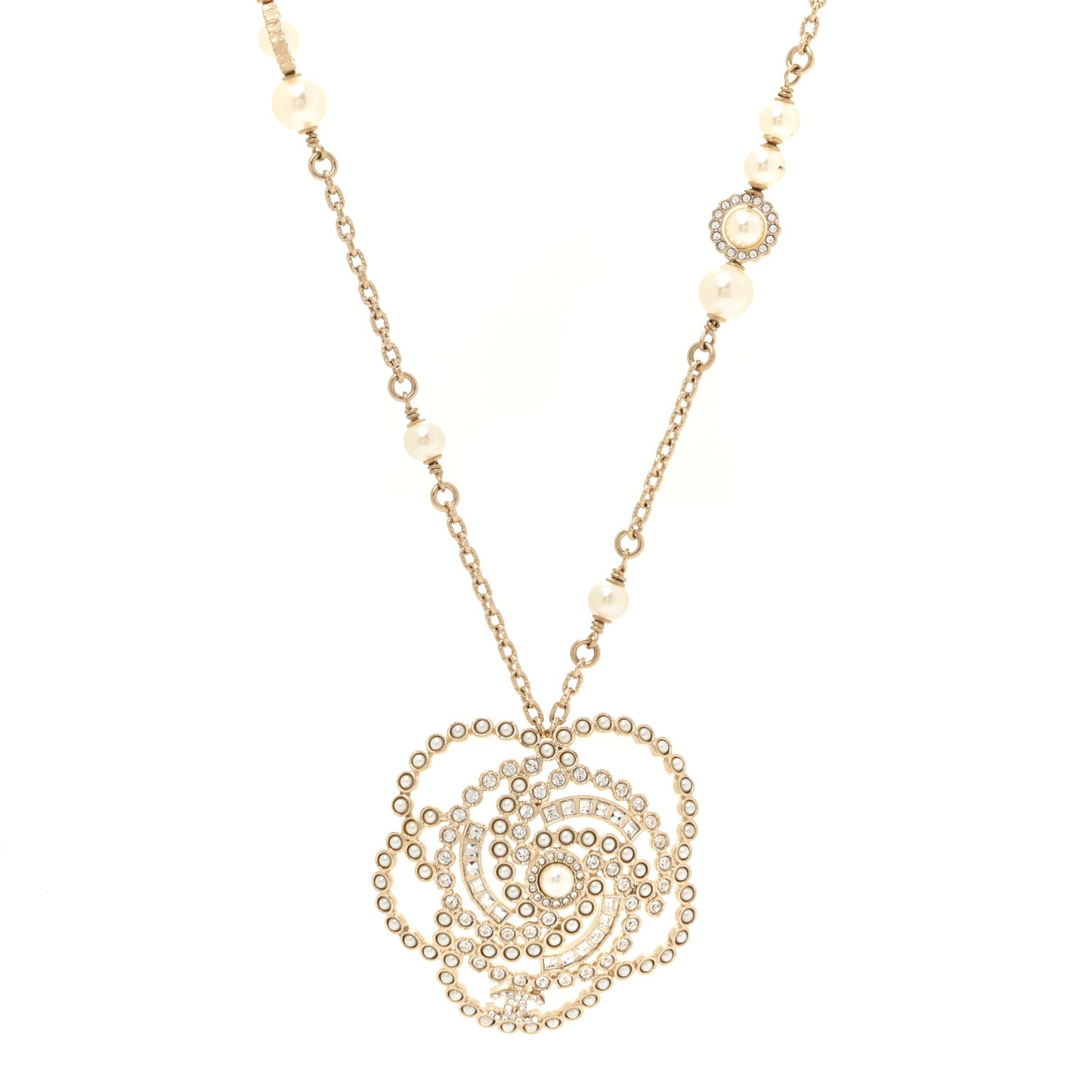 Pearl Crystal Lace Camellia Necklace Gold