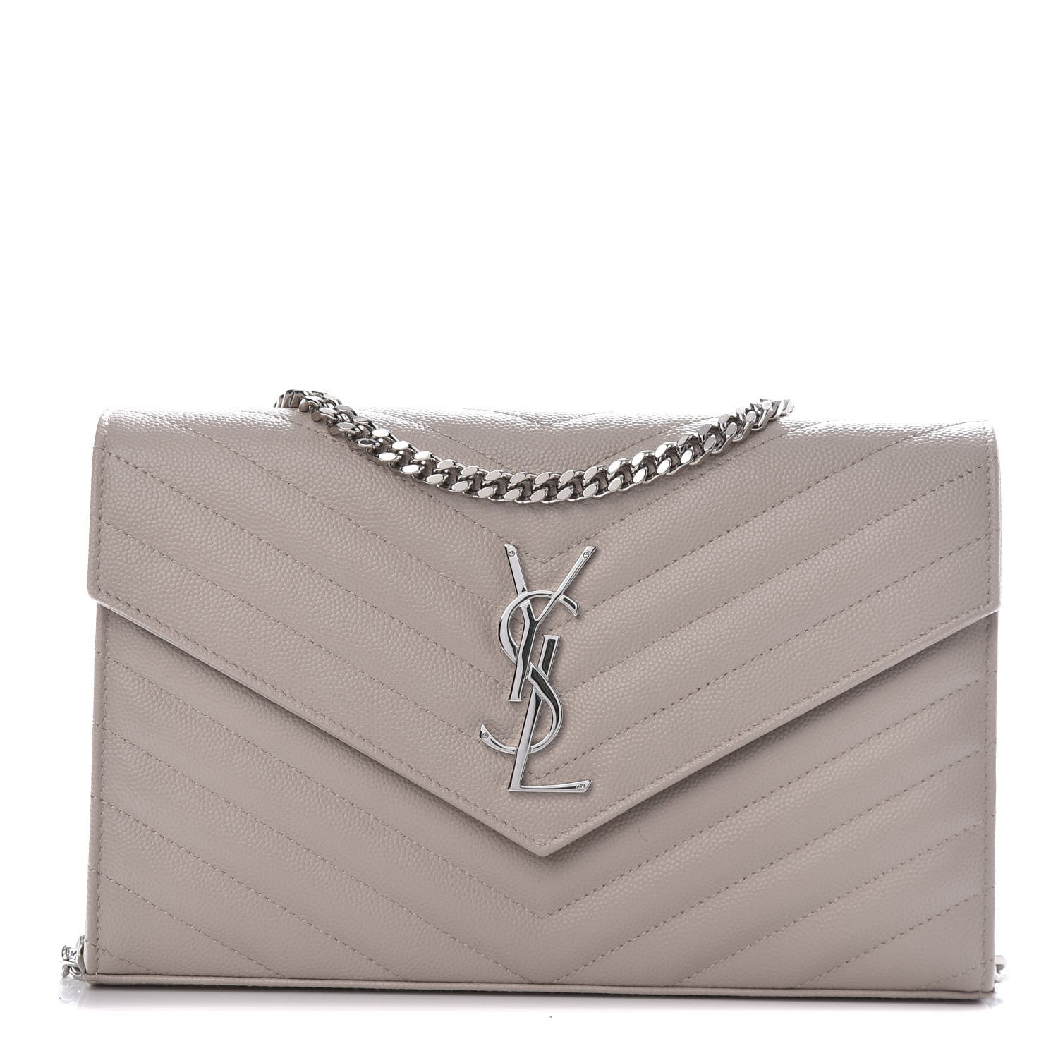 Saint Laurent Grain De Poudre Matelasse Chevron Monogram Chain Wallet Rose Poudre 1 of 18