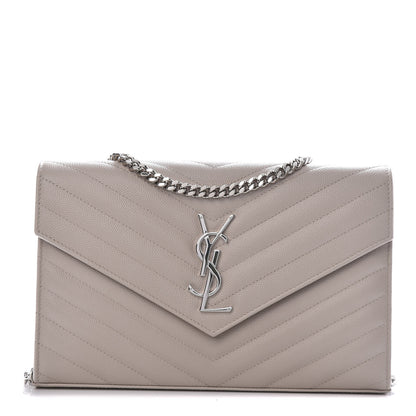 Saint Laurent Grain De Poudre Matelasse Chevron Monogram Chain Wallet Rose Poudre 1 of 18