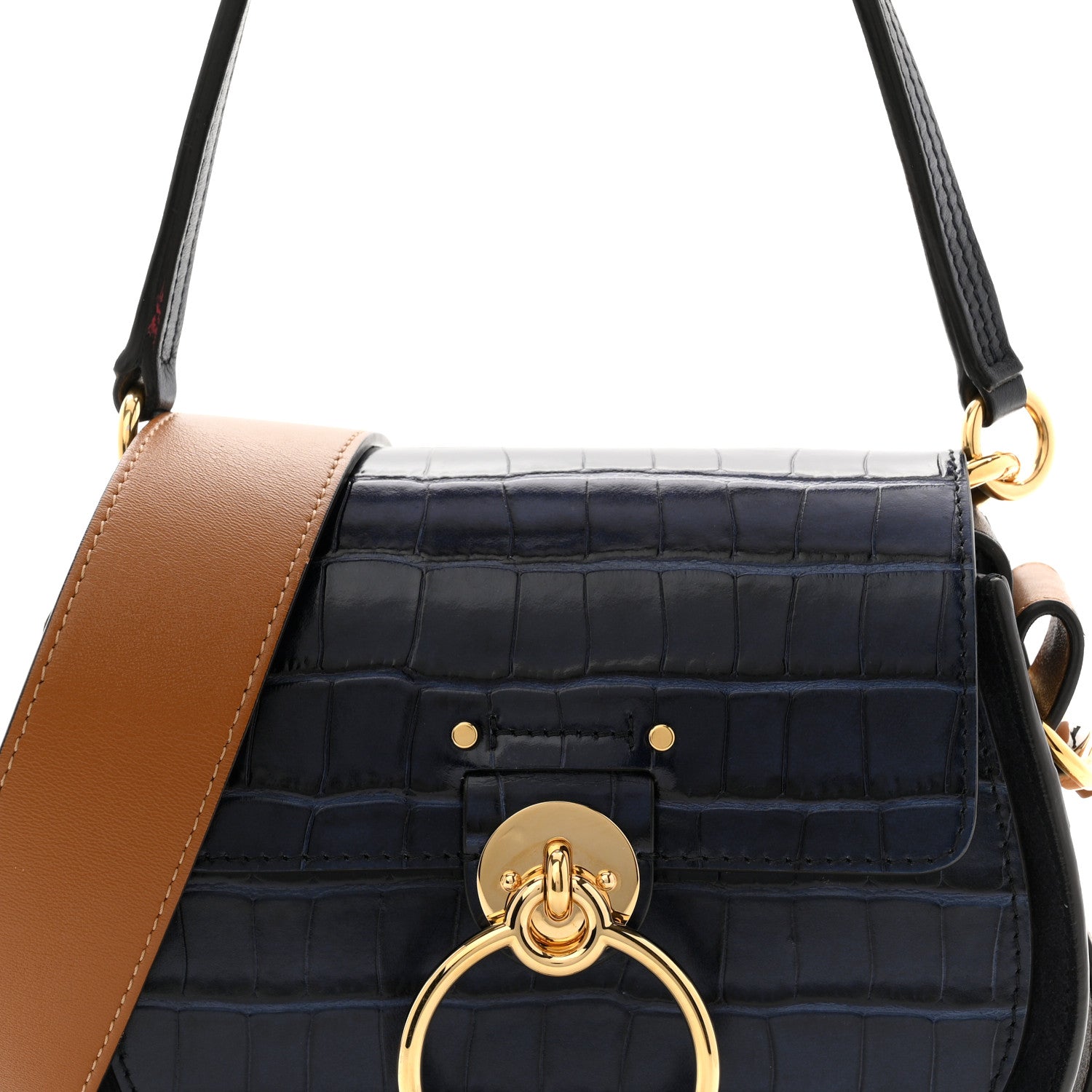 Chloe Calfskin Crocodile Embossed Small Tess Bag Full Blue 7 of 11