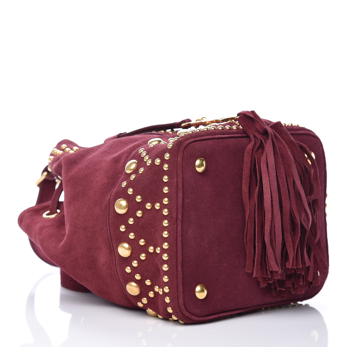 Suede Small Y Studs Bucket Bag Burgundy