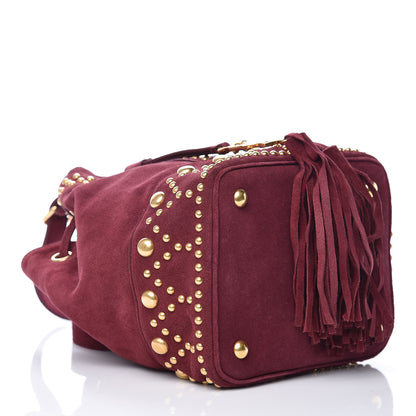 Saint Laurent Suede Small Y Studs Bucket Bag Burgundy 4 of 9