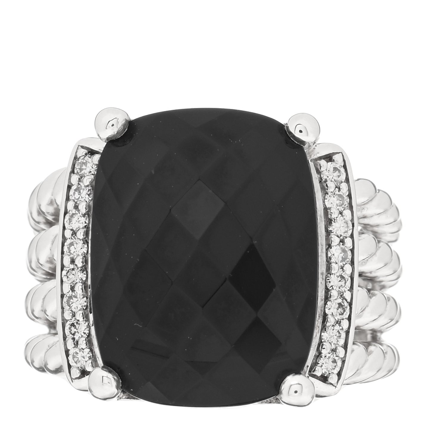 Sterling Silver Diamond Black Onyx 16mm Wheaton Ring 51 5.75