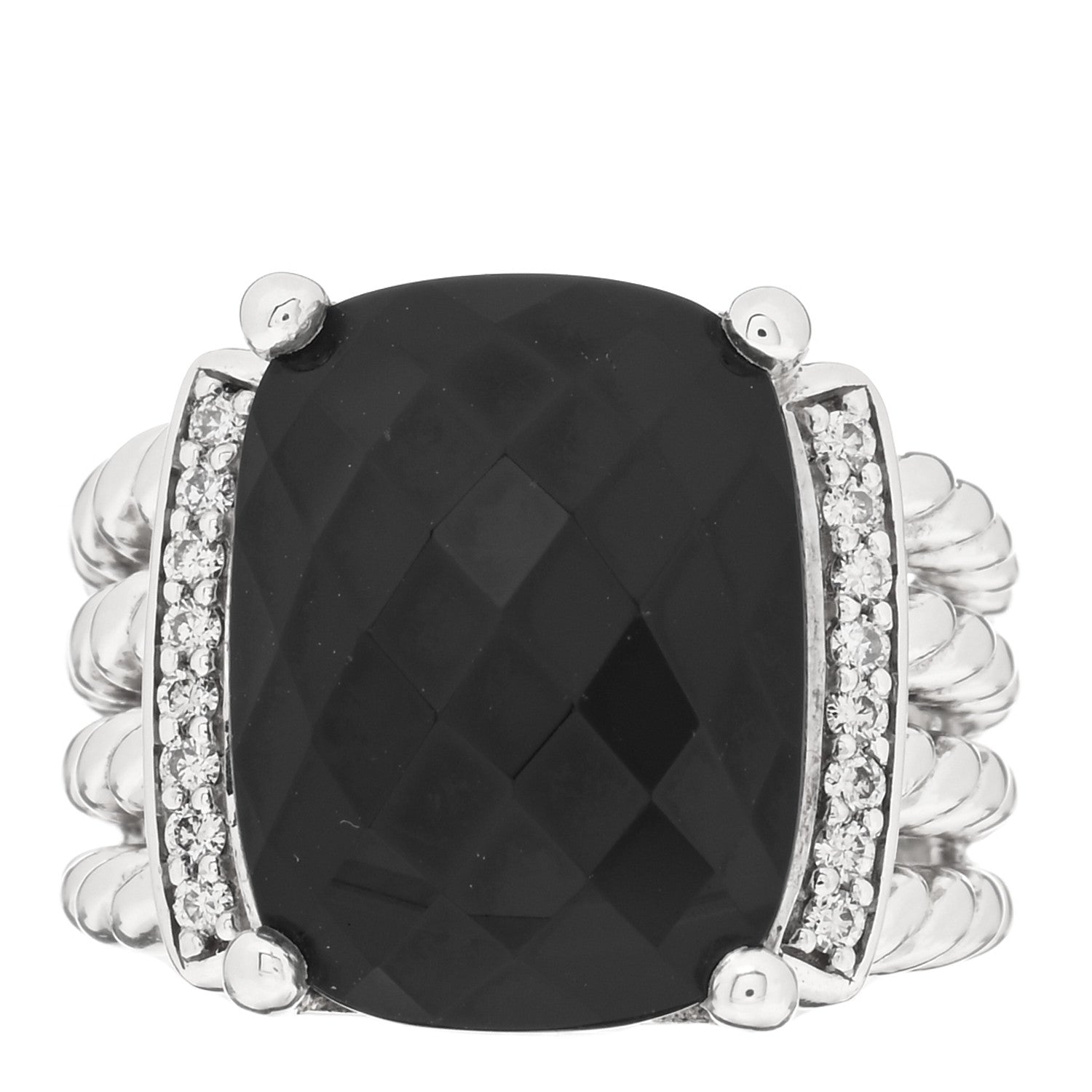 David Yurman Sterling Silver Diamond Black Onyx 16mm Wheaton Ring 51 5.75 1 of 4