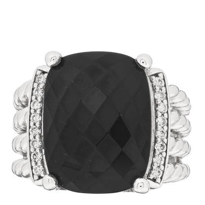 David Yurman Sterling Silver Diamond Black Onyx 16mm Wheaton Ring 51 5.75 1 of 4