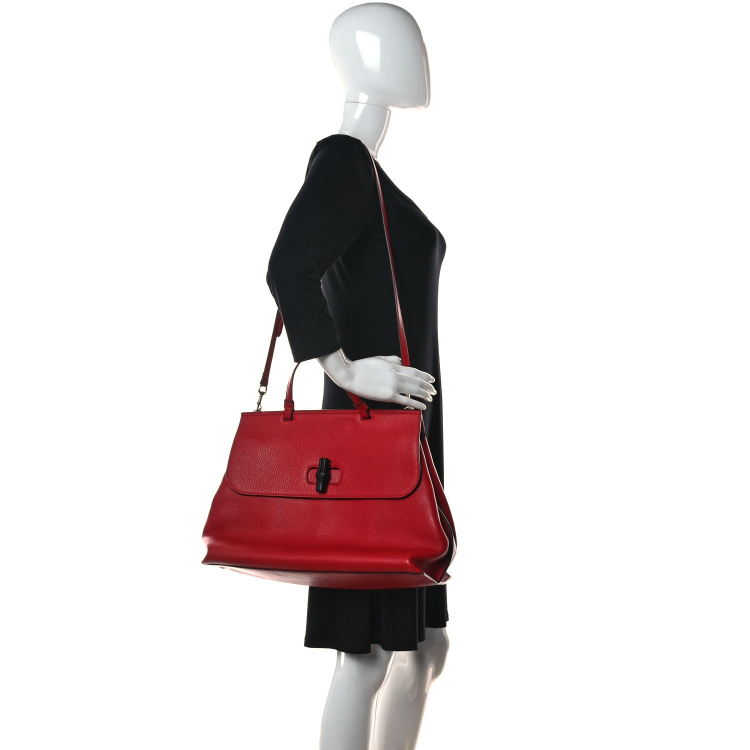 Gucci Pebbled Calfskin Large Bamboo Daily Top Handle Bag Red 2 of 10