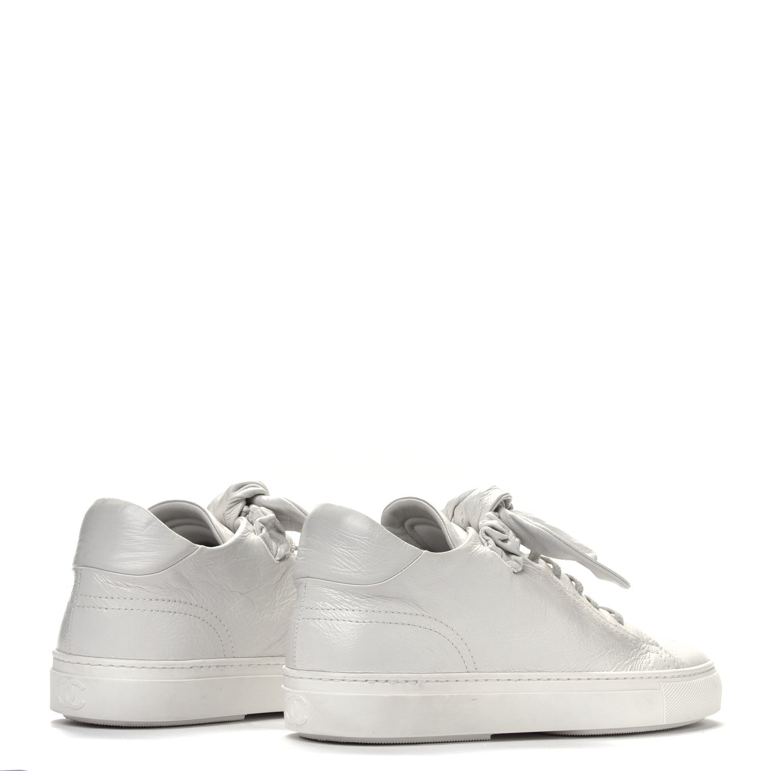 Chanel Crumpled Calfskin Womens CC Bow Sneakers White 3 of 4