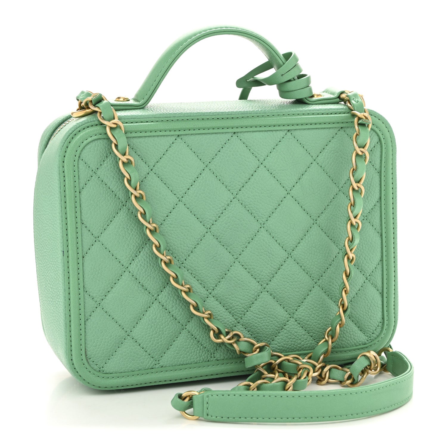 Chanel Caviar Quilted Medium CC Filigree Vanity Case Green 3 of 12