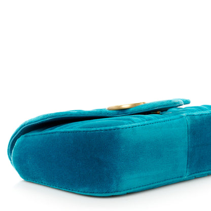 Gucci Velvet Matelasse Mini GG Marmont Shoulder Bag Pavone Cyan 10 of 11