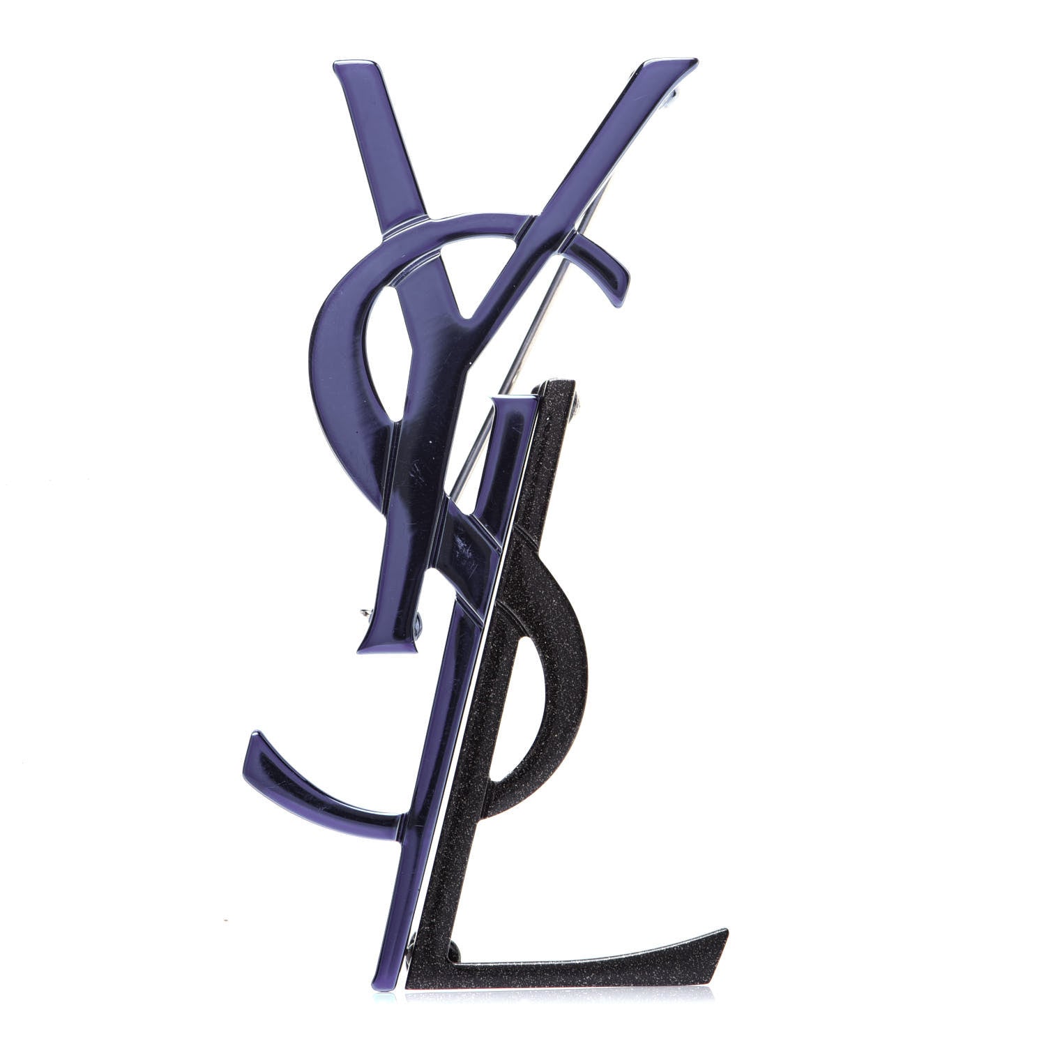 Saint Laurent Metal Deconstructed Monogram Brooch Blue Black 1 of 9