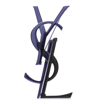 Saint Laurent Metal Deconstructed Monogram Brooch Blue Black 1 of 9