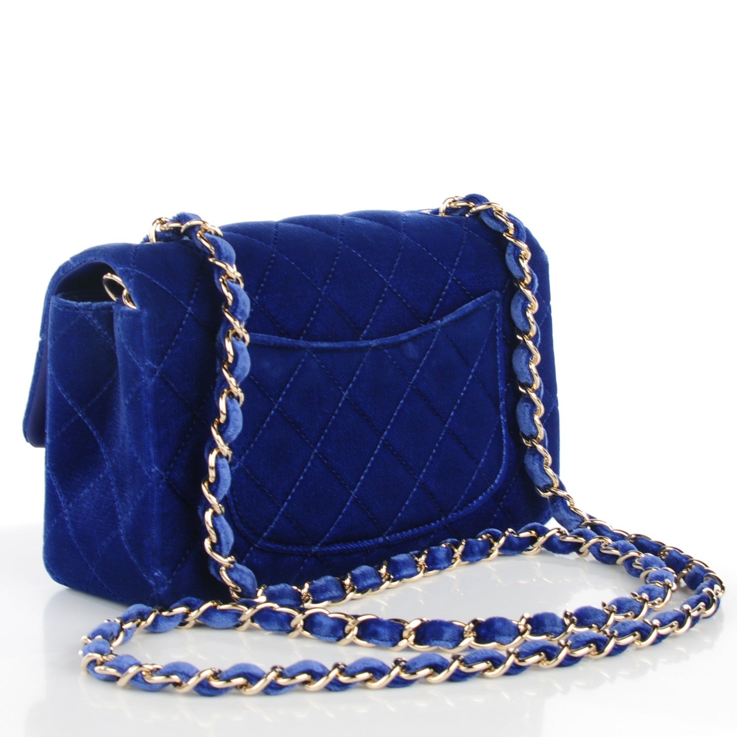 Chanel Velvet Quilted Mini Rectangular Flap Dark Blue 3 of 8