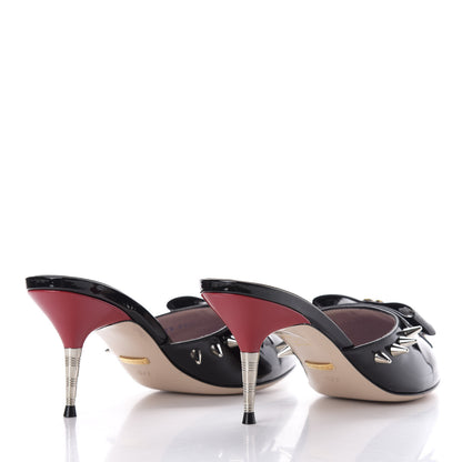 Gucci Patent GG Bow Sadie Spike Mid Heel Mules 37.5 Black 4 of 10