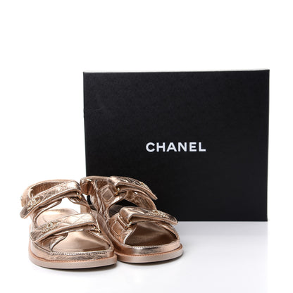 Chanel Iridescent Lambskin Quilted Velcro Dad Sandals 39 Light Bronze 11 of 11