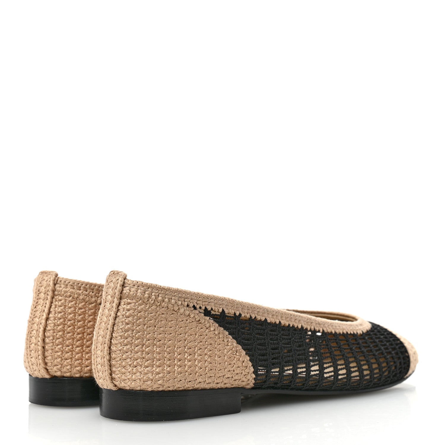 Chanel Raffia Cap Toe Ballerina Flats 39.5 Black Beige 5 of 10