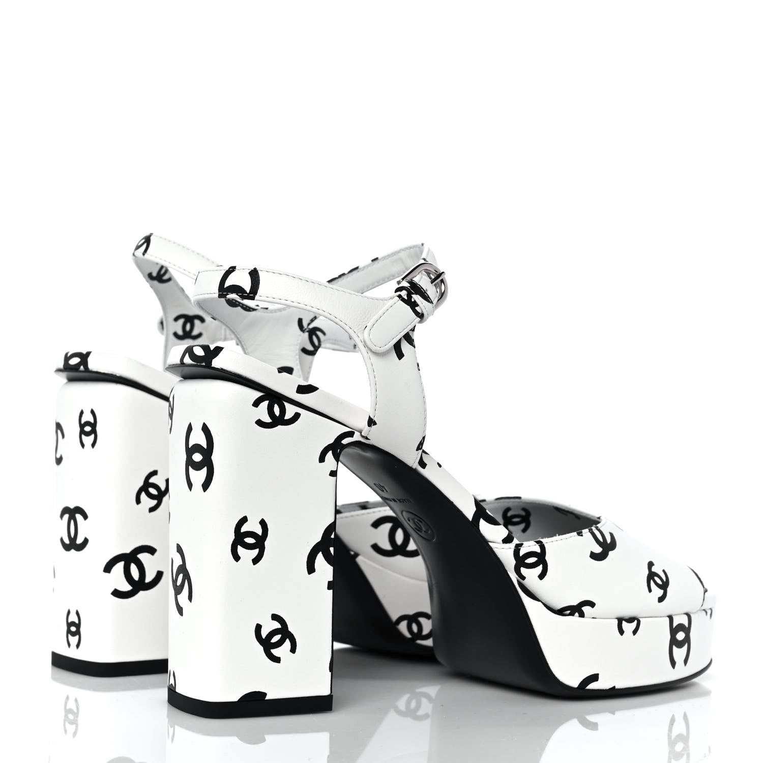 Chanel Printed Lambskin Coco Beach Platform Sandals 40 White Black 4 of 9