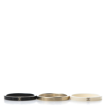 Chanel Resin Metal CC Bangle Set of 3 Black White Gold 4 of 6