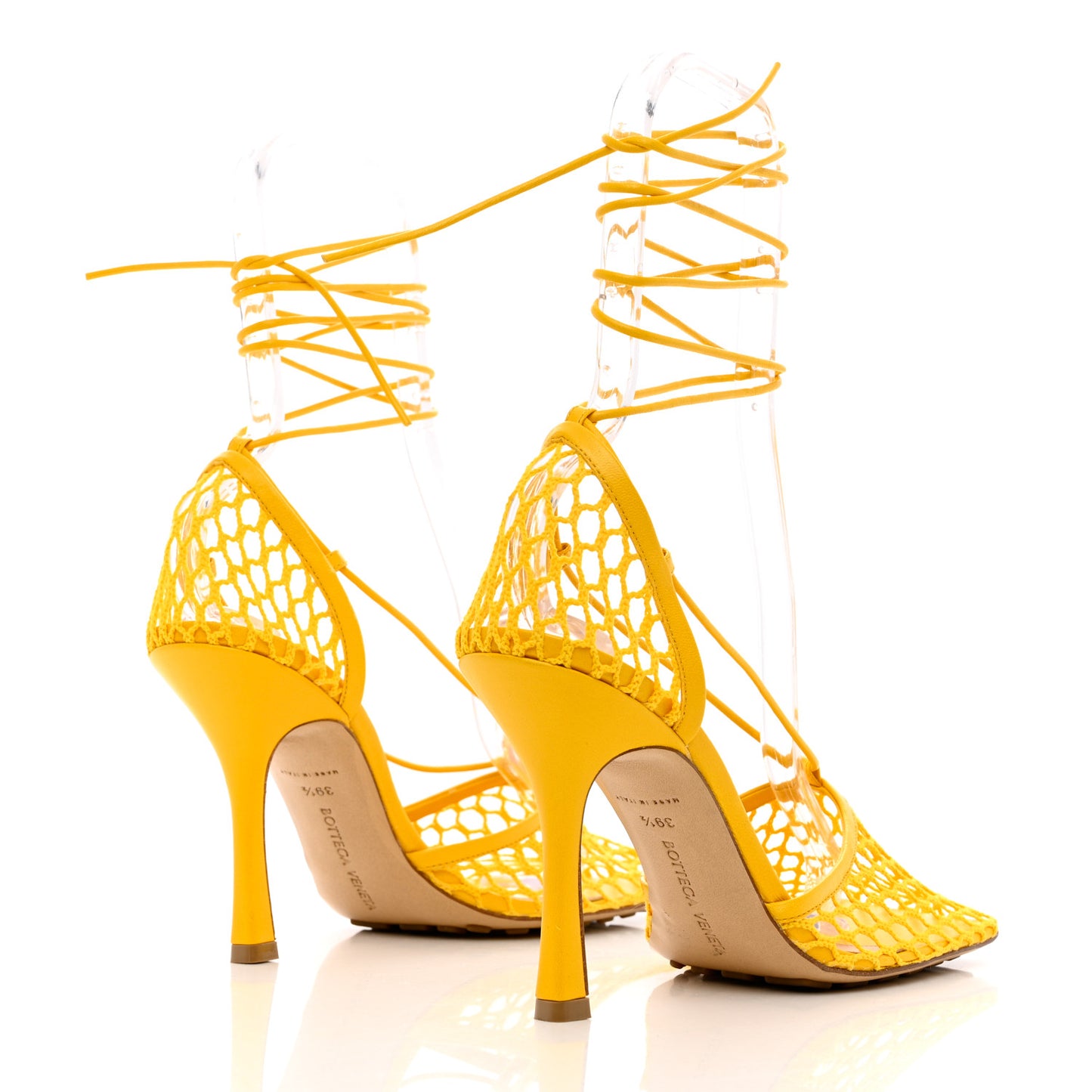 Mesh Nappa Stretch Ankle Tie Sandals 39.5 Egg Yolk