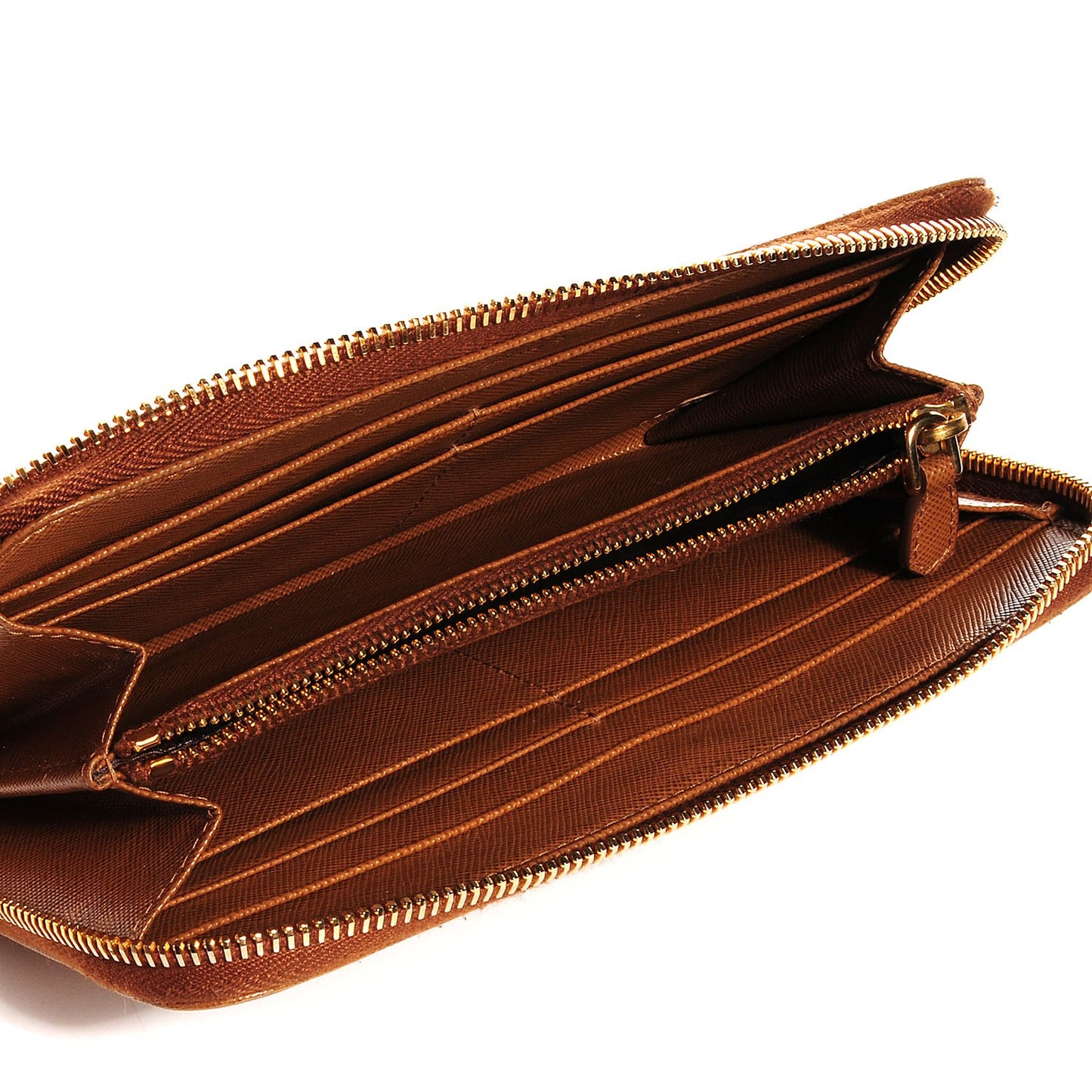 Saffiano Metal Zip Around Wallet Caramel