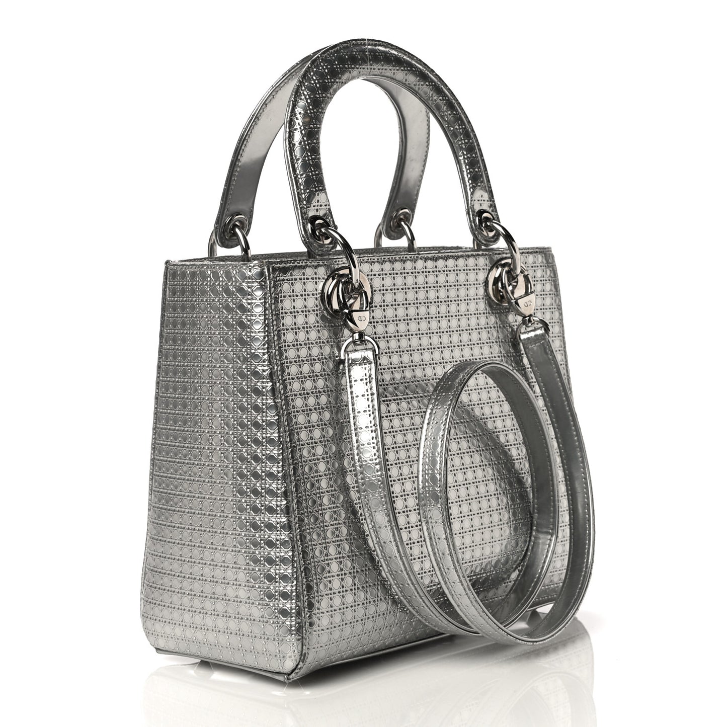 Metallic Patent Micro-Cannage Medium Lady Dior Silver