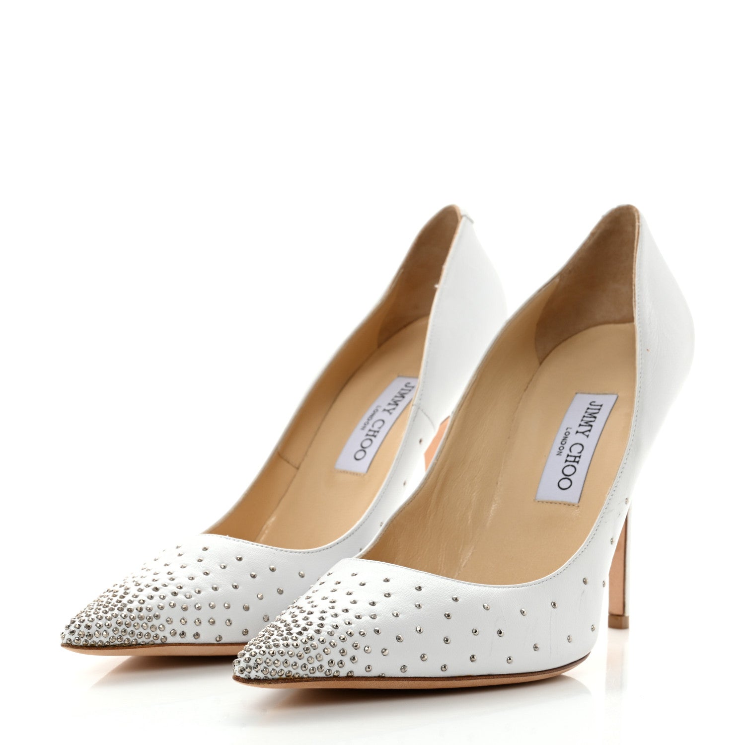 Jimmy Choo Calfskin Studded Love Pumps 41 Latte Silver 3 of 8