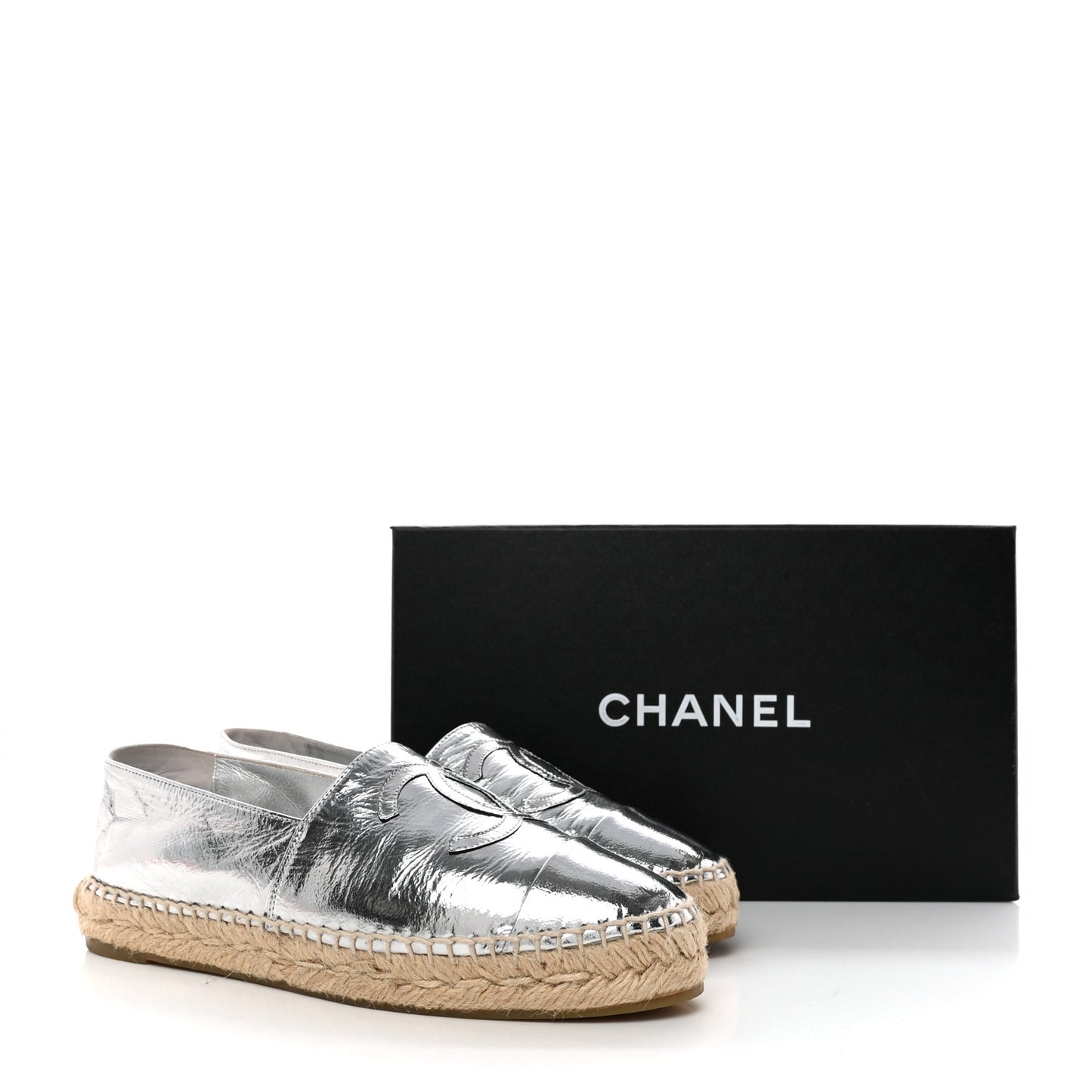 Laminated Goatskin CC Espadrilles 39 Silver