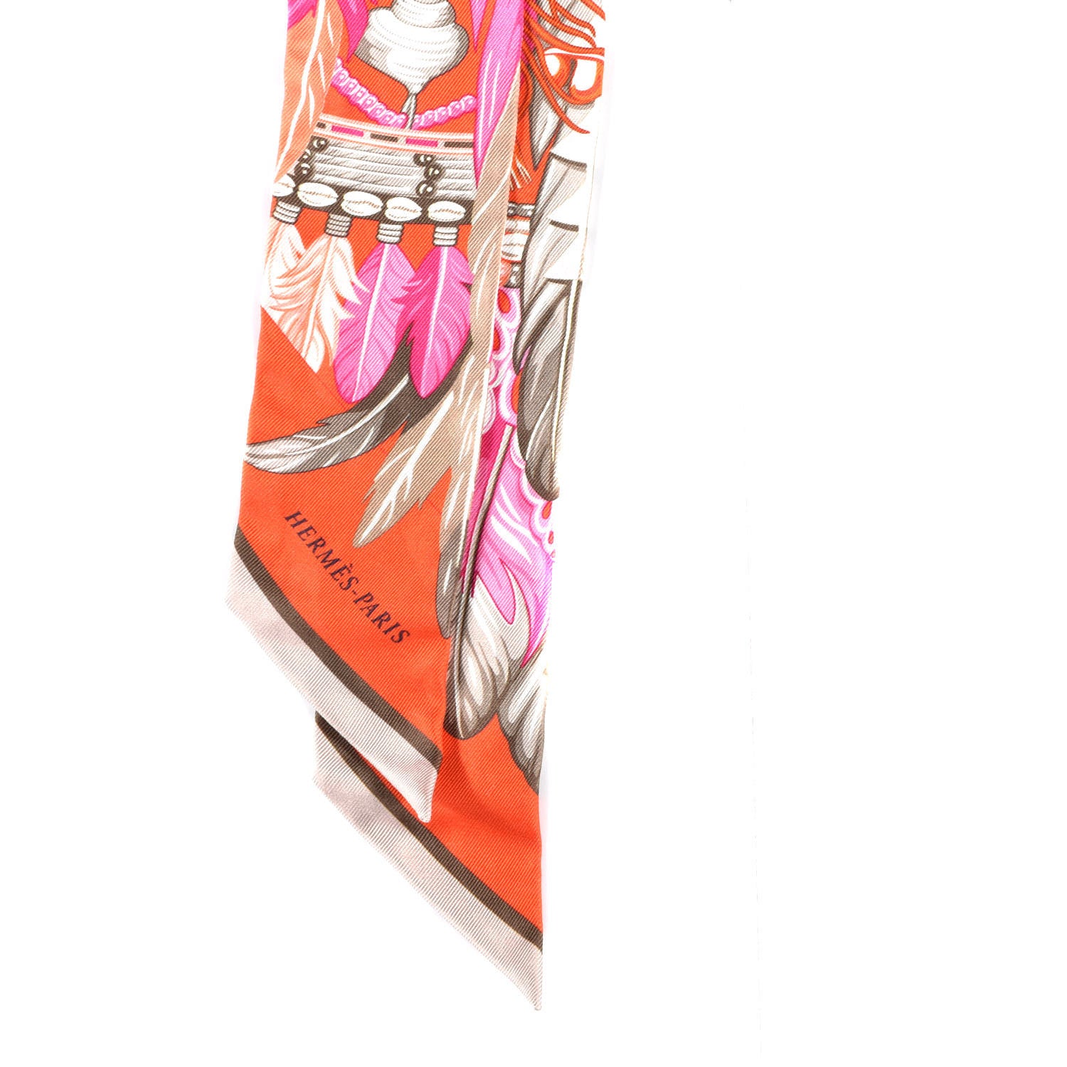 Hermes Silk La Danse Pacifique Twilly Orange Fuchsia Kaki 2 of 4