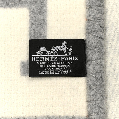 Hermes Wool Cashmere Avalon III Blanket Ecru Gris Clair 3 of 4