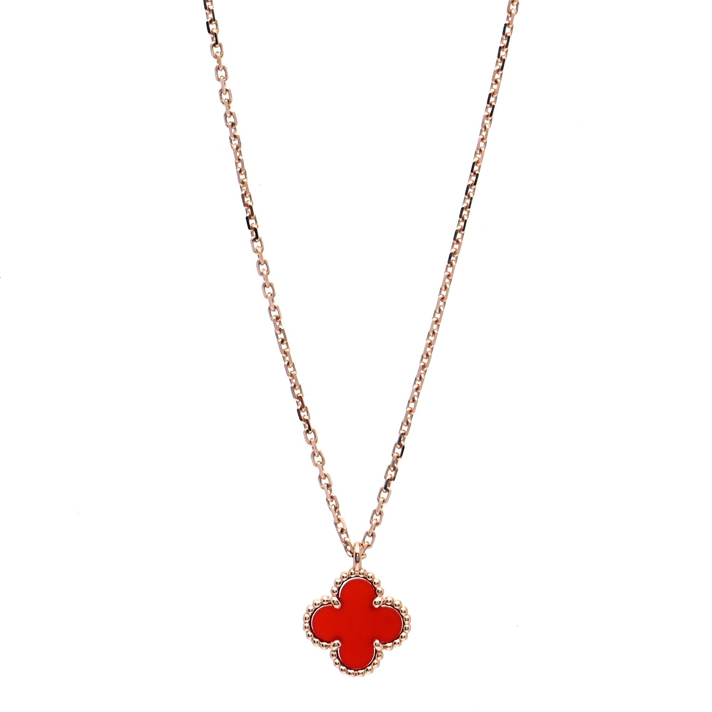 18K Rose Gold Carnelian Sweet Alhambra Pendant Necklace