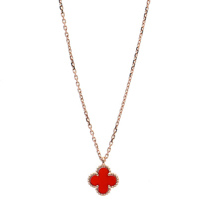 Van Cleef & Arpels 18K Rose Gold Carnelian Sweet Alhambra Pendant Necklace 1 of 9