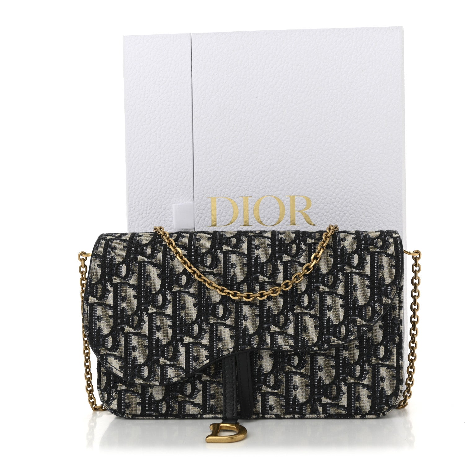 Christian Dior Oblique Saddle Chain Long Wallet Blue 10 of 10