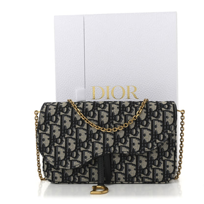 Christian Dior Oblique Saddle Chain Long Wallet Blue 10 of 10