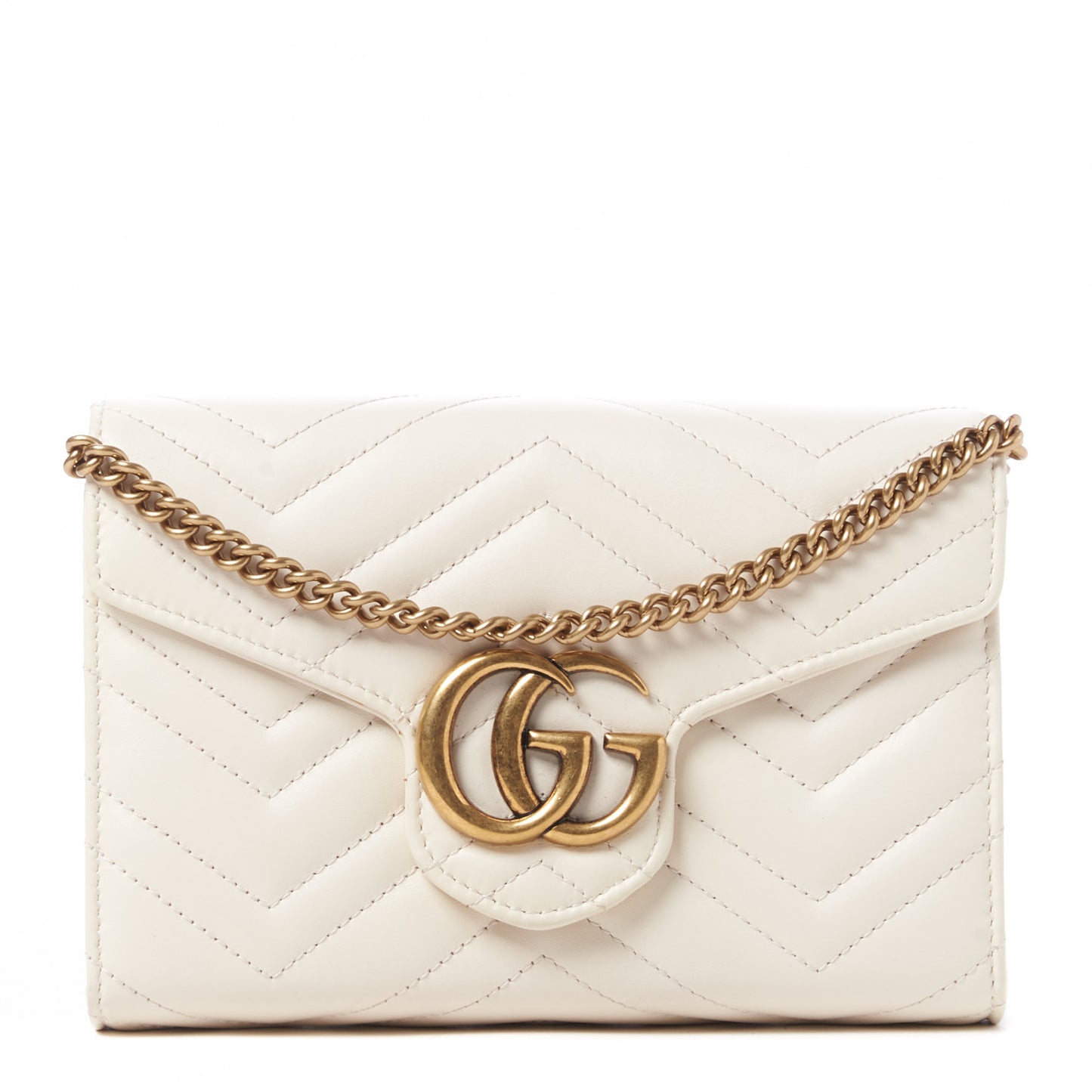 Calfskin Matelasse GG Marmont Chain Wallet Mystic White