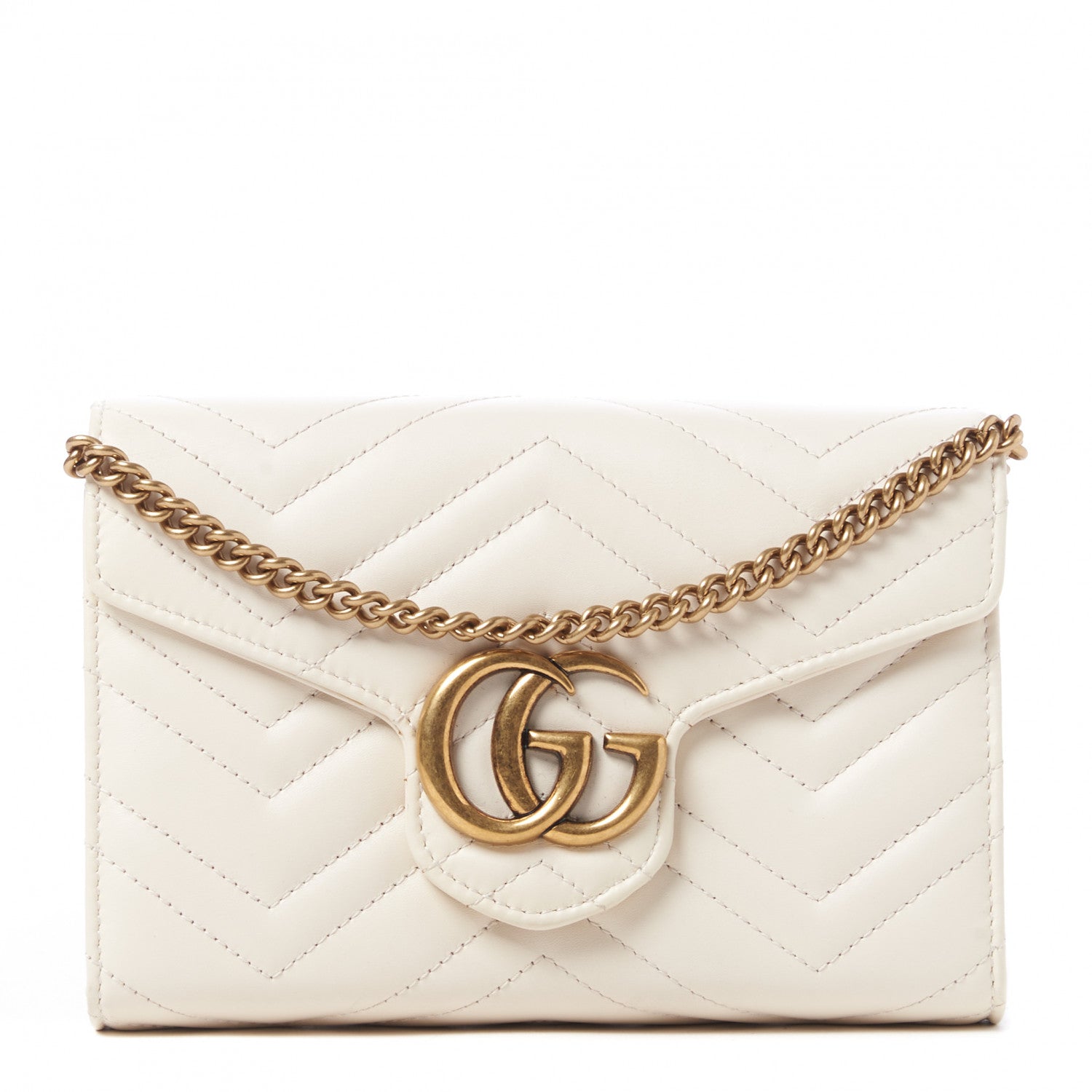 Gucci Calfskin Matelasse GG Marmont Chain Wallet Mystic White 1 of 11